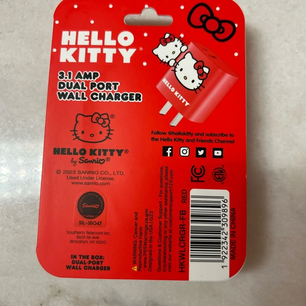 Valentines. Red Hello Kitty 3.1 AMP Dual Port Wall Charger